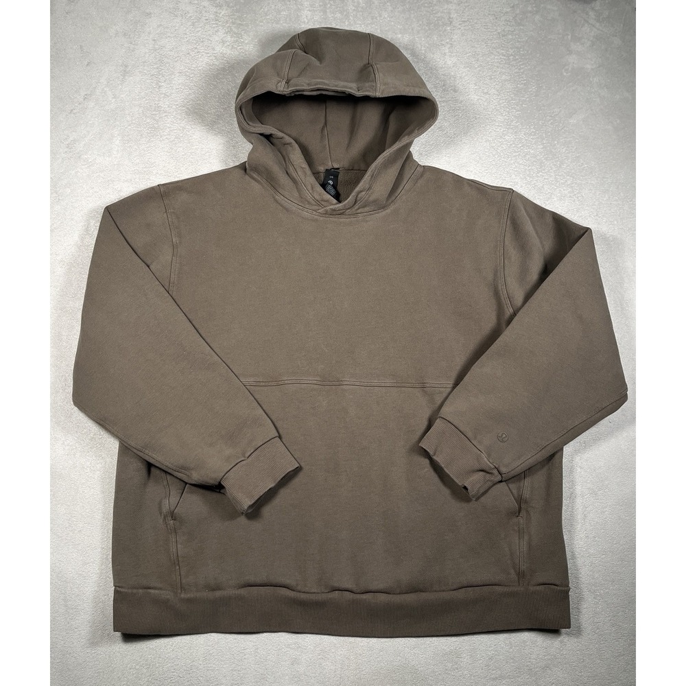 Lululemon Mens Steady State Pullover Hoodie L Brown Fleece Sweatshirt LM3ERZS